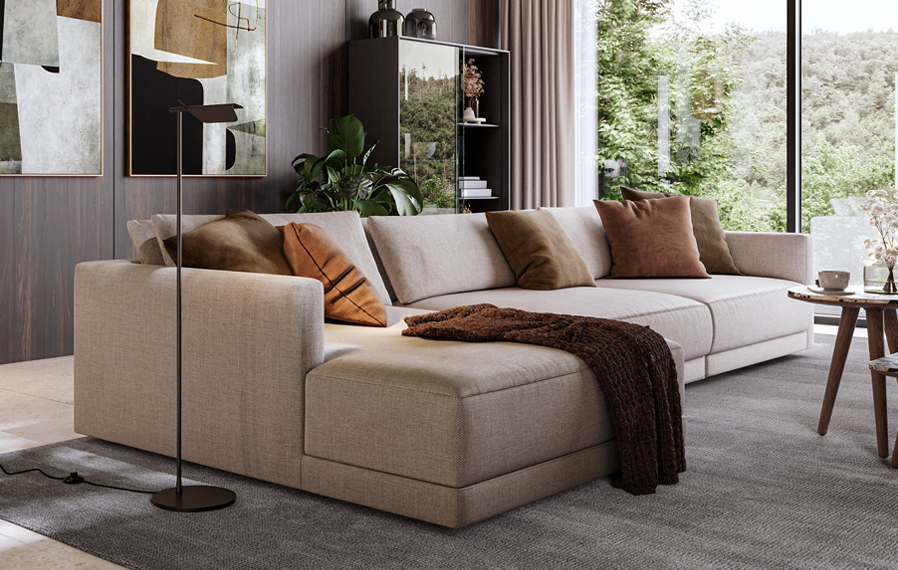 sofás, sofás com chaise longue, chaise longue, dicas, sugestões, mobiliário, design de interiores, conforto, sala de estar