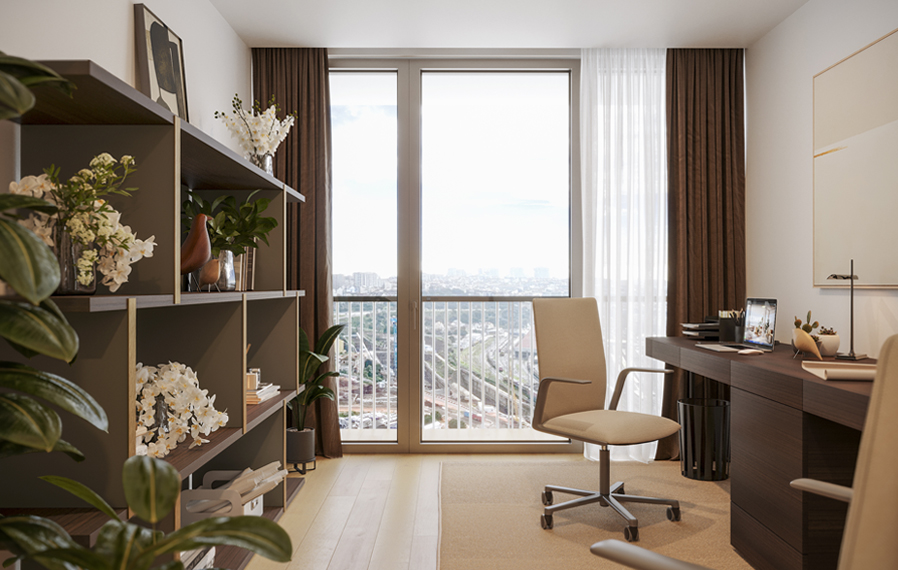 escritório funcional, espaços reduzidos, mobiliário personalizado, escritório em casa, secretárias, cadeiras ergonómicas, iluminação de escritório, Tralhão, design de interiores, mobiliário por medida, organização de escritório