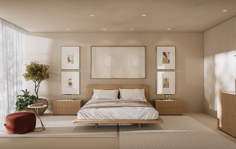 estilo japandi, estilo natural, quarto, decoração, design de interiores, tons naturais, simplicidade, minimalismo